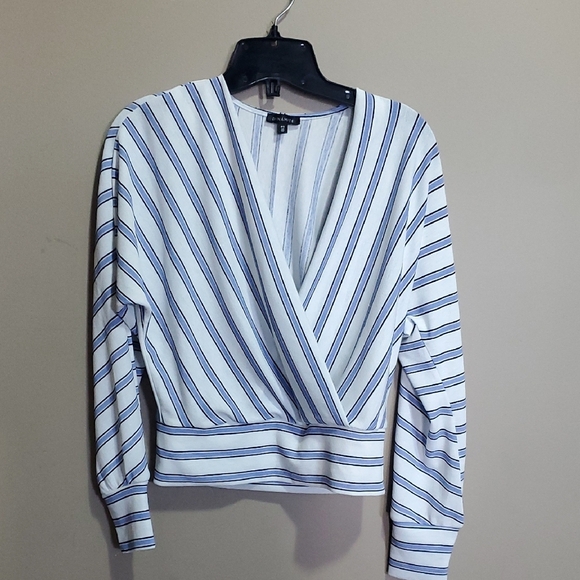 Dynamite Tops - Dynamite Blue and White Striped Wrap Blouse Size Small